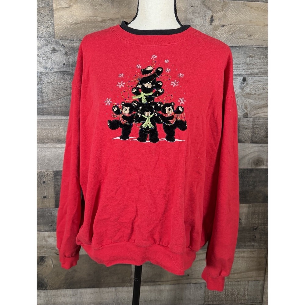 Decorated Originals Womens Long Sleeve Crew Neck Snowman Christmas Red Sweater L
